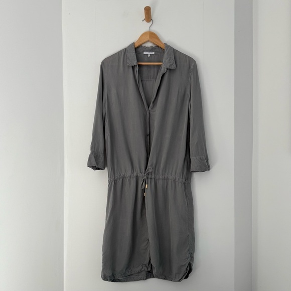 James Perse gray cupro drawstring long sleeve shirt dress - 3 (Large) - Picture 2 of 8